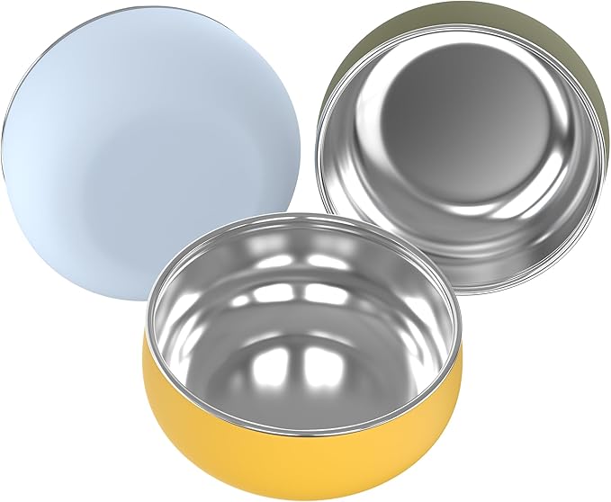 Bella's Friends Stainless Steel Baby Bowls with Silicone Sleeve 3 Pack, 4.3” for Toddlers Kids Feeding, Non-Slip, Non-Toxic, Mess-Free, Dishwasher Safe, Fit High Chair Size, blue yellow green