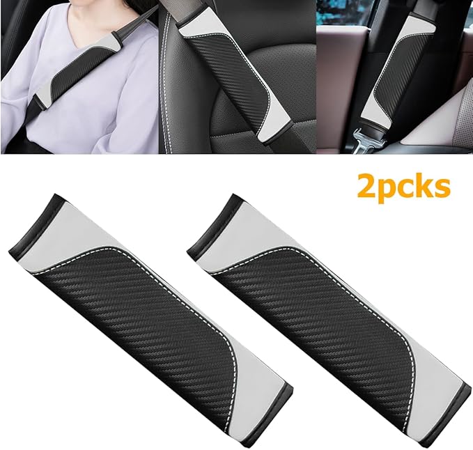 2PCS Car Seat Belt Cover, Carbon Fiber Seatbelt Shoulder Protection, Soft Car Seat Belt Strap Cushion Protect Your Neck and Shoulder, Car Accessories Seat Belt Pad for Car Truck (White)