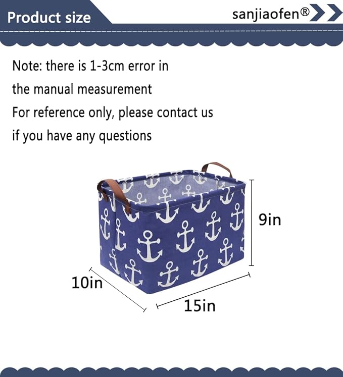 Sanjiaofen Rectangular Kids Storage Bins,Boys Baskets,Collapsible Anchor Organizer Bin with Handles for Nautical Nursery Decor,Clothes Storage,Book Basket,Gift Basket.( Anchor)
