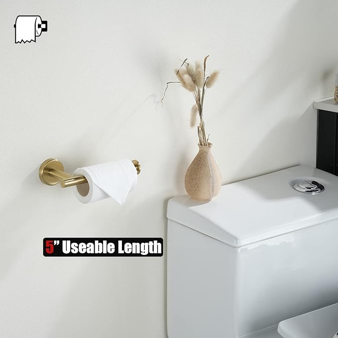 JQK Gold Toilet Paper Holder, 5 Inch Tissue Paper Dispenser, 304 Stainless Steel Thick 0.8mm Wall Mount, Brushed Brass, TPH120-BG