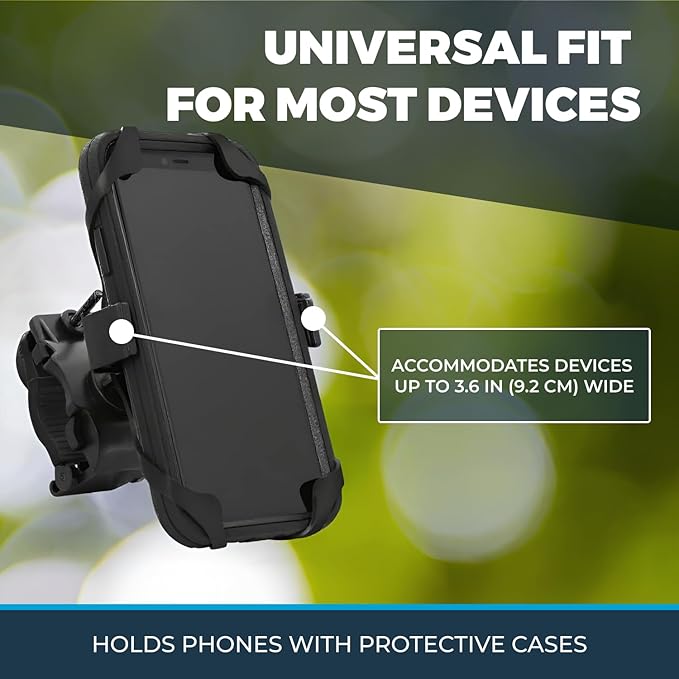 Roam Universal Black Net Bike Phone Mount Holder, 360° Rotation Hands Free Cell Navigation System for Motorcycle eBike Dirt Road Cruiser Scooter Jogging Stroller, Adjustable Up to 3.6" W x 7" L