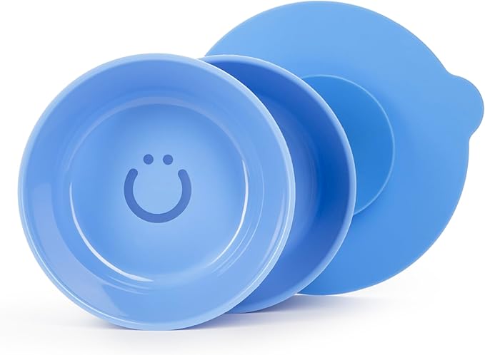 Ubbi Silicone Suction Bowls for Babies & Toddlers, 2-Pack – 2 Bowls + Interchangeable Stay-Put Base, High-Wall Self-Feeding for Baby-Led Weaning, BPA-Free Dishwasher Safe, Polaris Blue