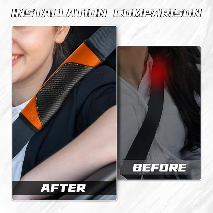 2PCS Car Seat Belt Cover Pad, Soft Carbon Fiber Leather Seatbelt Shoulder Protector for a More Comfortable Driving, Universal Safety Belt Strap Cover to Protect Your Neck (Orange)