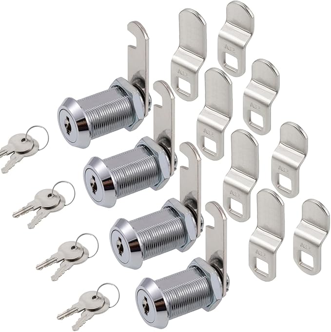 Cabinet Cam Lock, 1-1/8 Inch Keyed Alike Cam Locks Secure File Drawer Door Mailbox Tool Box Dresser RV Cylinder Replacement Lock Hardware, Fits on 1" Max Panel Thickness (4 Pack) Chrome Finish