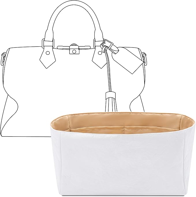 Tote Bag Organizer Insert for LV Soft Speedy Dark Handbag,Custom Fit Inside Premium Vanile Lightweight WaterResistant Purse Insert with Cup Holder Accessories