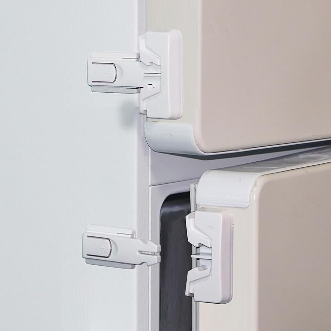 2Pack Fridge Locks for Kids, Child Proof Refrigerator Door Locks for Toddler and Baby Safety, Freezer Locks for Kids with Sticky Adhesive for RV Refrigerator, No Tools Required Childproof Locks