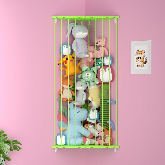 Stuffed Animal Storage Corner - Large Stuffed Animal Holder with Length Adjustable - Plush Storage Hanging Stuffed Animal Net for Wall(Green)