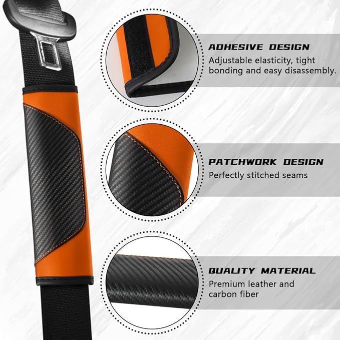 2PCS Car Seat Belt Cover Pad, Soft Carbon Fiber Leather Seatbelt Shoulder Protector for a More Comfortable Driving, Universal Safety Belt Strap Cover to Protect Your Neck (Orange)