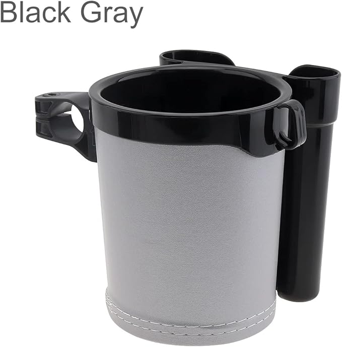 Tobefore Bike Cup Holder ABS+PU Leather with Phone Mount and Keys Hook，Adjustable Drink Holder for Bicycle Handlebar,Universal Coffee Holder for Bicycle, Wheelchair, Scooter and Walker(Black Gray)
