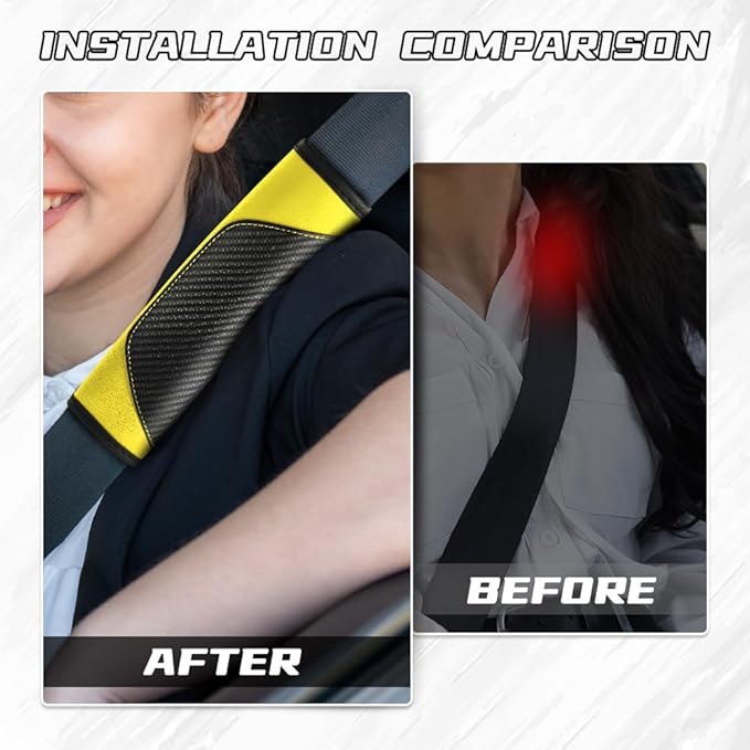 2PCS Car Seat Belt Cover Pad, Soft Carbon Fiber Leather Seatbelt Shoulder Protector for a More Comfortable Driving, Universal Safety Belt Strap Cover to Protect Your Neck (Yellow)