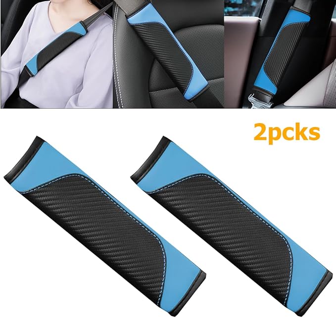 2PCS Car Seat Belt Cover, Carbon Fiber Seatbelt Shoulder Protection, Soft Car Seat Belt Strap Cushion Protect Your Neck and Shoulder, Car Accessories Seat Belt Pad for Car Truck (Blue)