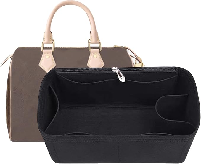 Lckaey Purse Inserts for Speedy 30 Organizer Insert, for monogram bag, HandBag protective insert Tote Bag and hand bag protector, organizer insert 1083black-L