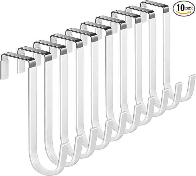 Mars-Rock Over The Door Metal Hooks with Plastic Coating 5.5" Fit 0.5" to 1 3/8" Door 10 Pcs Heavy Duty Single Towel Robe Rack Wreath Bathroom Shower Hanger Shoe Organizer Ironing Board Short White