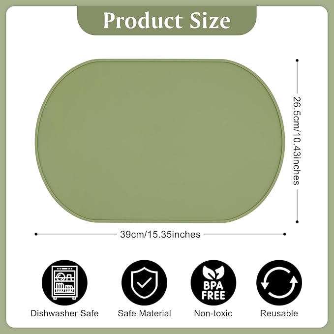 Silicone Placemat Set of 2, Heat Resistant Placemats for Dinning Table, Reusable Portable Kids Baby Placemats, Waterproof Stain-Proof Toddler Food Mats, Easy to Clean Silicone Mat Oval Placemat