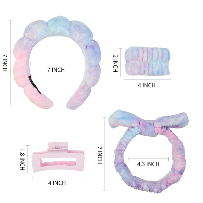 7 Pcs Spa Set, Facial Headband and Wristband Set, Skincare Accessories, College Style Girl Idea Gifts, Hair Accessories for Women and Girls（Tie Dye）