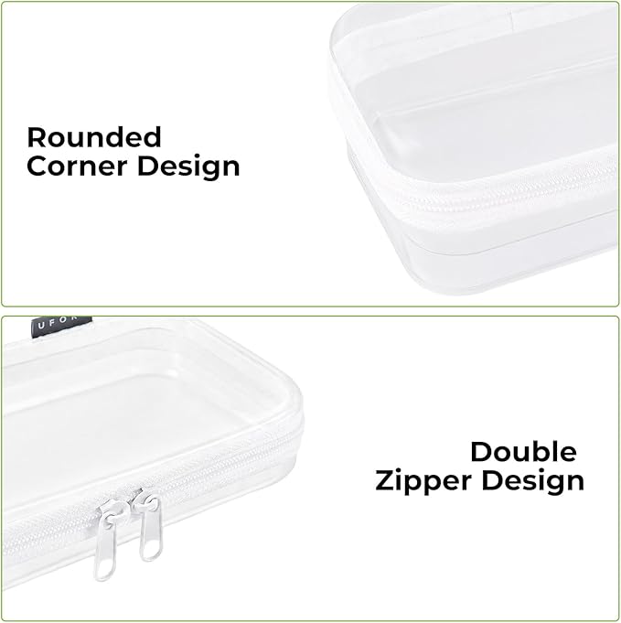 UFORU 3 Pack Clear Hard Shell Zipper Case, Heavy Duty Portable Clear Zipper Pouches, Travel Makeup Organizer & Toiletry Bag, Diaper Bag Organizer Pouches for Toys, Tech & Art Supplies, SML