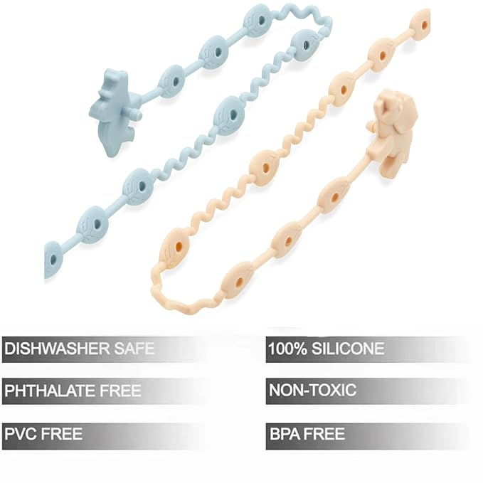 PandaEar Baby Toy Straps - 5 Pack Dinosaur Silicone Pacifier Teether Harness Straps - Adjustable Baby Toy Holder for Bottles, Strollers, High Chairs, Cribs