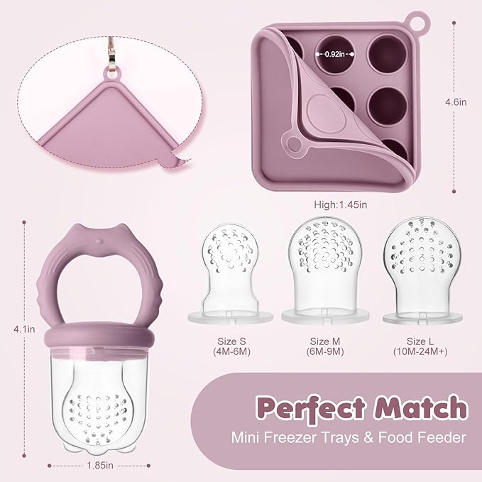 Baby Fruit Food Feeder Breastmilk Popsicle Molds, Silicone Food Freezer Tray for Cooling Teething Relief, Baby Food Feeder for Safe Infant Self Feeding, Includes 3 Extra Food Pacifier