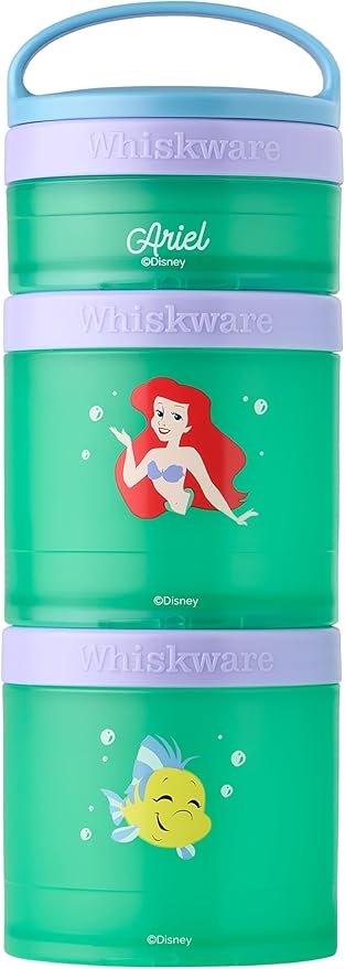 (Ariel) DiSNEY PRINCESS Whiskware Stackable Snack Pack - 3 Jar + Handle - Purple/Green/Blue