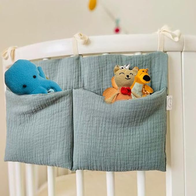 Baby Diaper Caddy Organizer, Diaper Stacker, Baby Crib Hanging Pocket with Straps Classified Storage Bag Organizer for Nursery Diapers Wipes Baby Essentials (White)