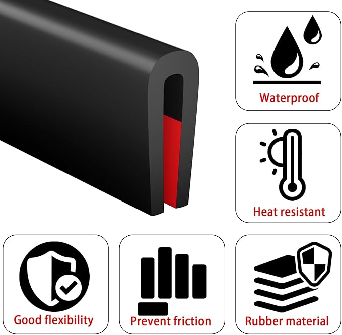 U Channel Silicone Edge Trim Self-Adhesive Silicone Edge Trim Black Edge Protector for Sheet Metal Fit 3/32"(2.4mm) Length 20Ft(6m)