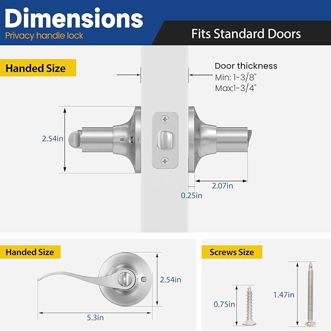 Privacy Door Handle with Lock Keyless Door Lever for Bathroom and Bedroom Satin Nickel Wave Style Interior Door Handles 2 Pack
