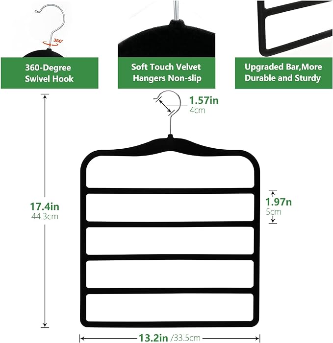 Pants Hangers Space Saving,5P Scarf Hangers for Closet Organizers and Storage,Non Slip Velvet Hanger for Closet Organizer,College Dorm Room Essentials,Heavy Duty Organization and Storage Jean Hangers