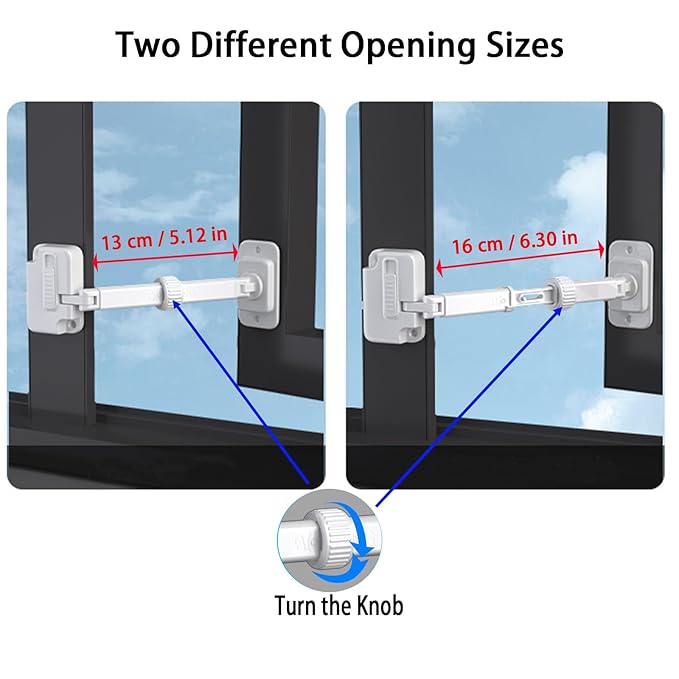 CMINGJ（2 Pack） Child Proof Window Restrictor, Adjustable Baby Safety Window Lock, Window Safety Locks for Toddlers & Pets, Easy to Install Suitable for Door, Washing Machine, Cat Door (White)