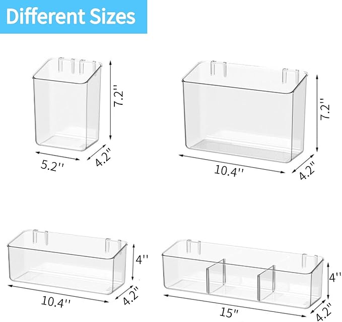 BIINONE Adhesive Mount Storage Organizer Container Basket Bins, Plastic Over Cabinet Door Organizer, Pantry Wall Organization, Bathroom Organizer, Space Saving Holder for Sandwich Bags-4 Pack