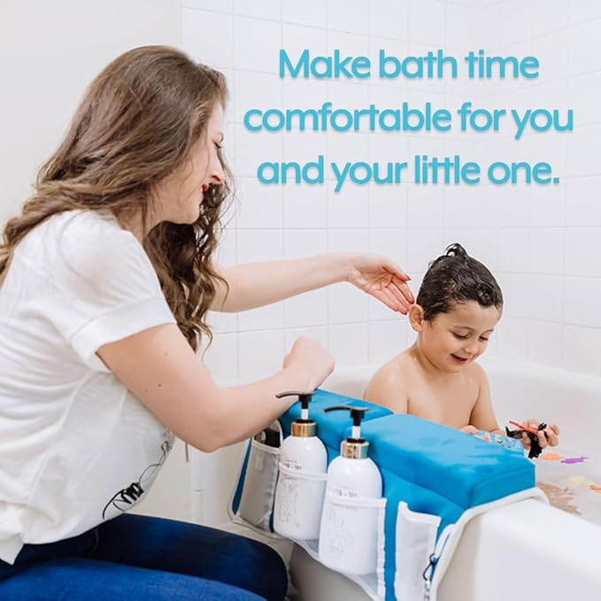 Supa Ant Baby Bath Kneeler and Elbow Rest Pad –Mom’s Choice Award Winner –US-Designed Extra Thick Bathtub Kneeling Pad with 8 Suction Cups, 5-Pocket Organizer, Non-Slip, Cushioned, Durable (Blue)