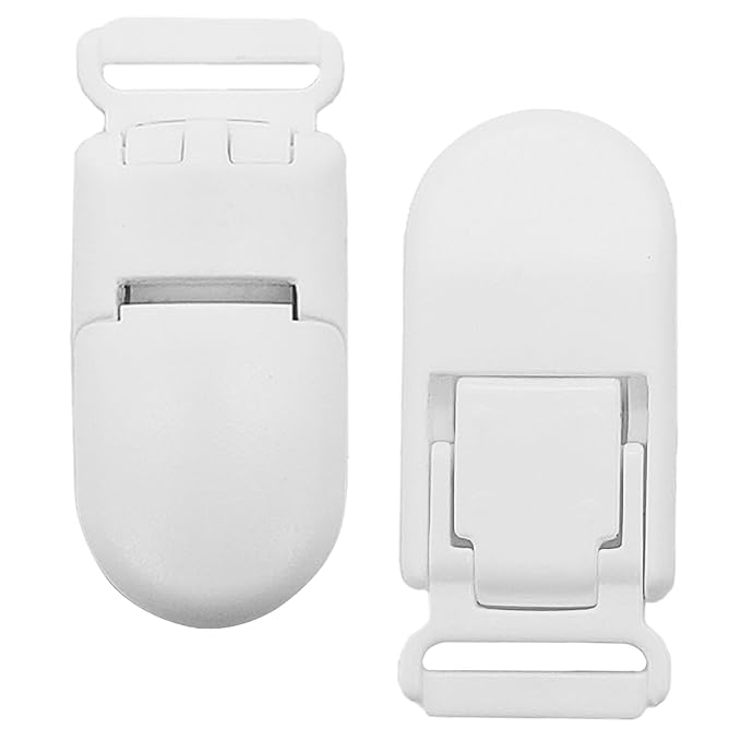 Langmeil 50pack 15mmRibbon Pacifier Plastic Suspender Clips for DIY Teething Toys Baby Blankets Dummy Bib Leash, White
