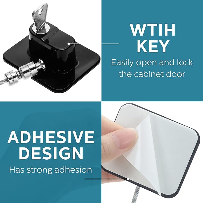Hoteam 24 Pack Refrigerator Lock with 12 Keys Fridge Locks Combination Adhesive Child Safety Cabinet Freezer Door Lock Adult File Drawer Kitchen Appliance Furniture Closet (Black)