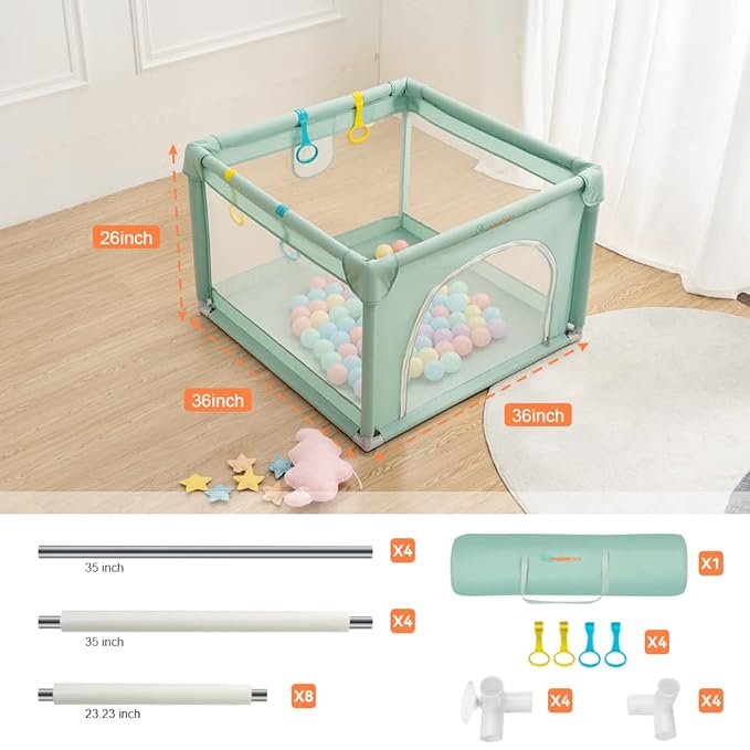 COMOMY Playpens for Babies and Toddlers, Small Infant Play Pens, Activity Center for Baby Safe and Non-Slip Baby Fence, Full Mesh Design, Indoor & Outdoor Kids Activity Center (Dark Green, 36"x36")