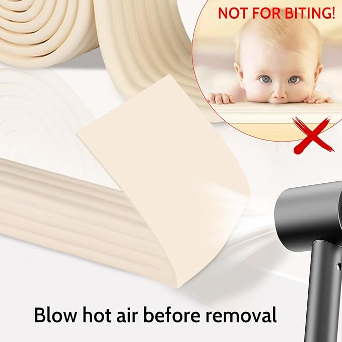 Baby Proofing Corner Guards, 6.5FT Soft Foam Edge Protectors for Furniture - Adhesive Table Bumper Strips & Fireplace Padding for Sharp Corners, Easy Install (Rice White)