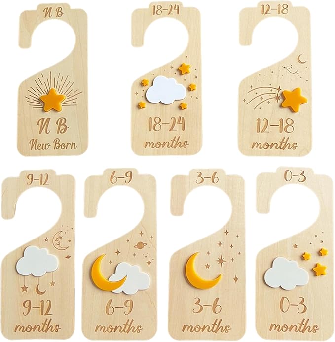 Baby Closet Dividers,Baby Clothes Dividers for Closet,Nursery Decor Storage Hangers Organizer,Sided Organizer for Newborn to 24 Months Clothes Wooden Nursery Decor Hanger Organize Room(Star Moon)