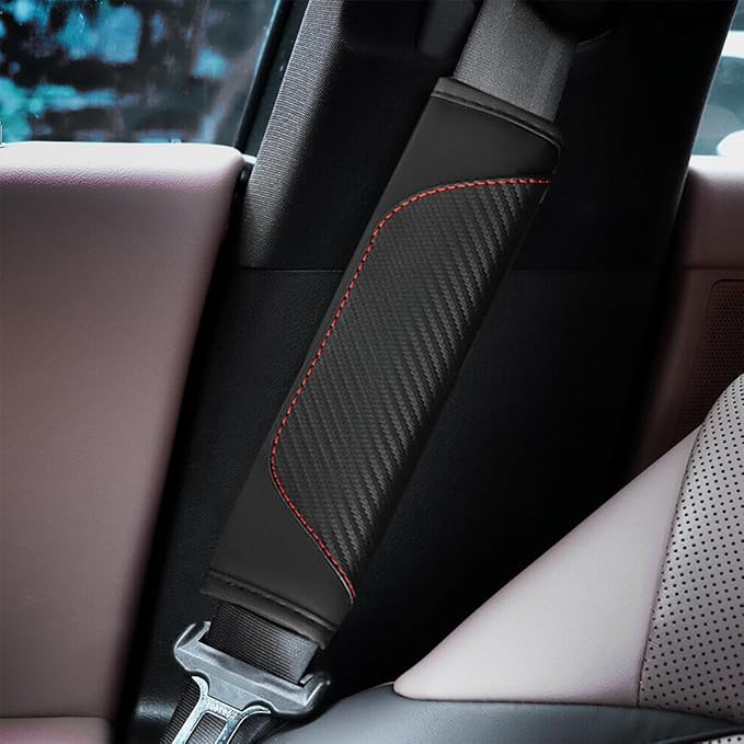 2PCS Car Seat Belt Cover, Carbon Fiber Seatbelt Shoulder Protection, Soft Car Seat Belt Strap Cushion Protect Your Neck and Shoulder, Car Accessories Seat Belt Pad for Car Truck (Black)