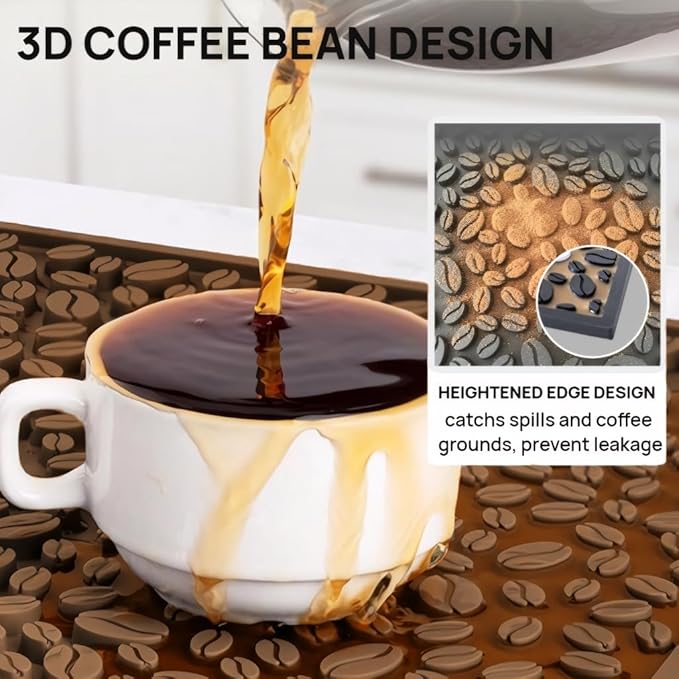 Bar Mats for Countertops, Heavy Duty Rubber Mat, 3D Coffee Bean Coffee Bar Mat, Dish Drying Mat for Kitchen, Restaurant, Coffee Bar Essentials, Non-Slip Drip Tray Mat(Coffee,18"x12")