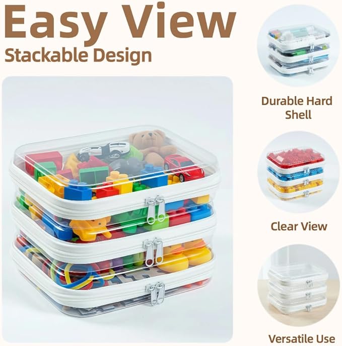 6-Pack Medium Minus Clear Hard Shell Zipper Pouches, Clear Zipper Bags, Hard Case Pouches for Purse & Diaper Bag Organizer, and Travel Essentials (6M-)