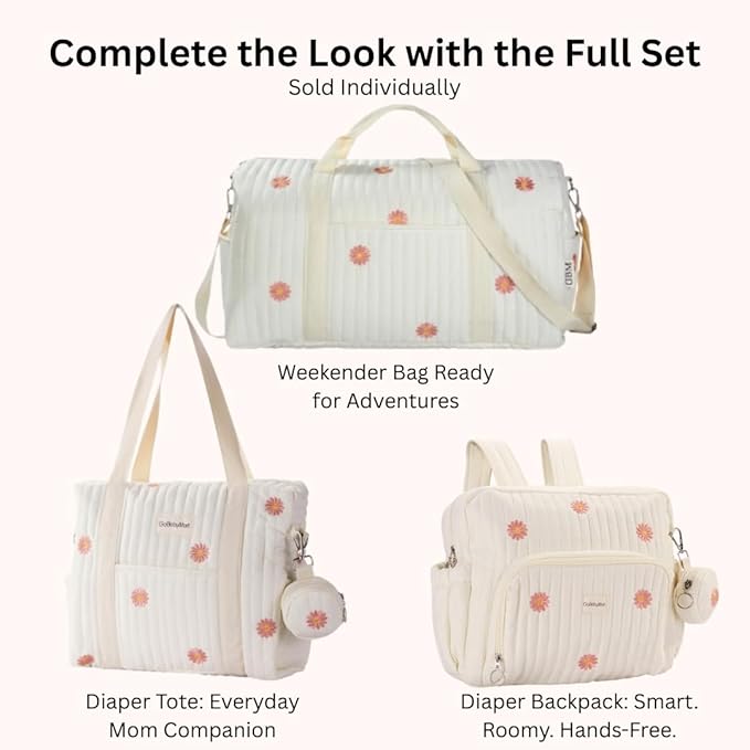 3pc Diaper Bag Tote Set, Hospital Bag for Labor & Delivery, Maternity Travel Bag with Changing Pad & Pacifier Case