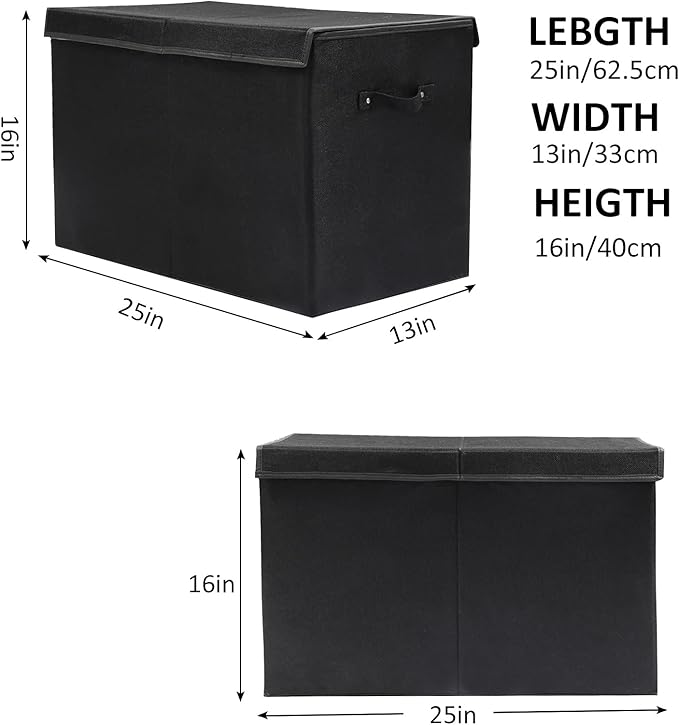popoly Large Toy Box Chest Storage with Flip-Top Lid, Collapsible Kids Storage Boxes Container Bins for Toys, Playroom Organizers, 25"x13" x16" (Linen Black)