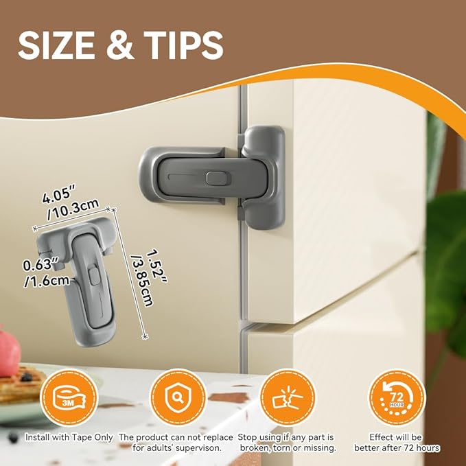 SAFELON 2 Pcs Baby Safety Refrigerator Lock, Child Proof Fridge Door Lock, Protect Refrigerators with Damaged Sealing Strips, No Tools Required (Grey)