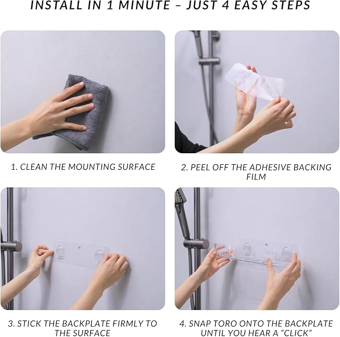 Acrylic Shower Shelf – Adhesive, No-Drill Bathroom Wall Shelf, Clear 12.2" x 3.54" x 1.77" Slim Organizer with Fast Drainage for Shower & Sink Toiletries