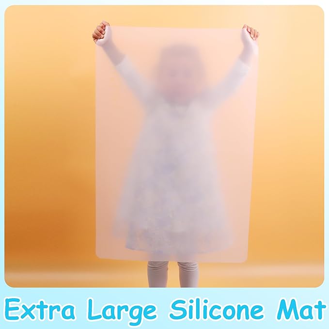 PABUSIOR Large Clear Silicone Crafts Mats: Non-Slip Translucent Liner 15.7×23.6In (2 Pcs) - Heat Resistant Silicone Countertop Protector Mat for Pastry, Epoxy Resin, Glitter Slime, Manicure, DIY Sheet
