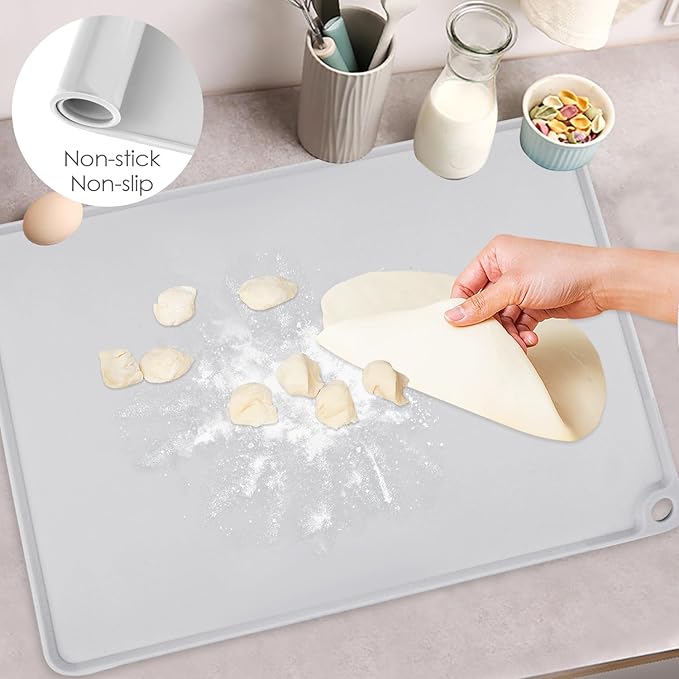 Gray Baking Mat -Food Grade Standard Silicone Mat for Kids Dinner Placemat Reusable Kitchen Countertop Mats Dough Pad with Raised Edges Heat Resistant Mat for Air Fryer (1Pack 23.6'' x 15.7'')