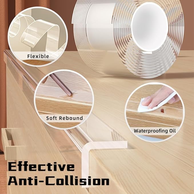3 Pack Clear Edge Protector Strip,1.57 in x 9.84 FT,Sharp Edge Wrap Cover Tape,Self Adhesive Protective Bumper Guards for Cabinet Door Desk Glass Table Bed Furniture,Kitchen Countertop