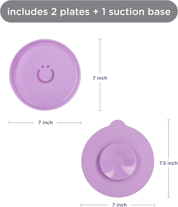 Ubbi Silicone Suction Plates for Babies & Toddlers, 2-Pack – 2 Plates + Interchangeable Stay-Put Suction Base, High-Wall Plates for Baby-Led Weaning, BPA-Free Dishwasher Safe, Smoothie Purple