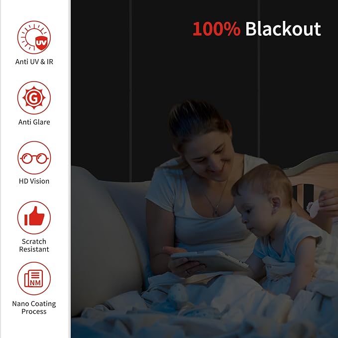 NIDOJP Blackout Window Privacy Film with Tool Kits,100% Sunlight Heat Blocking Windows Cover Tinting Film, Anti UV Scratch Resistant for Home Nursery Bedroom Office Glass