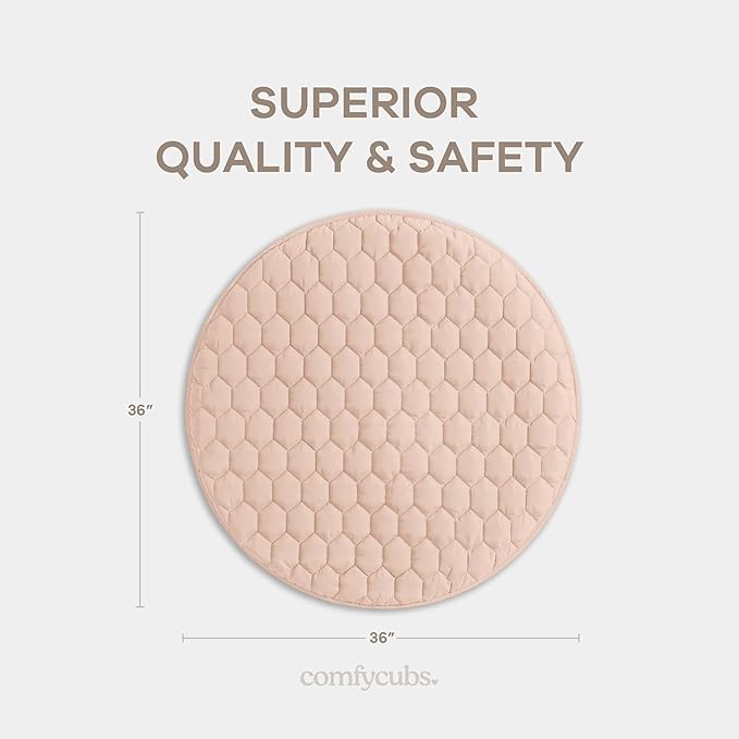 Comfy Cubs Round Kids Play Mat - Small 36 inches Soft Quilted Baby Floor Mat with Non-Slip Bottom - Plush Design for Toddlers' Playtime - Comfortable and Durable - Blush