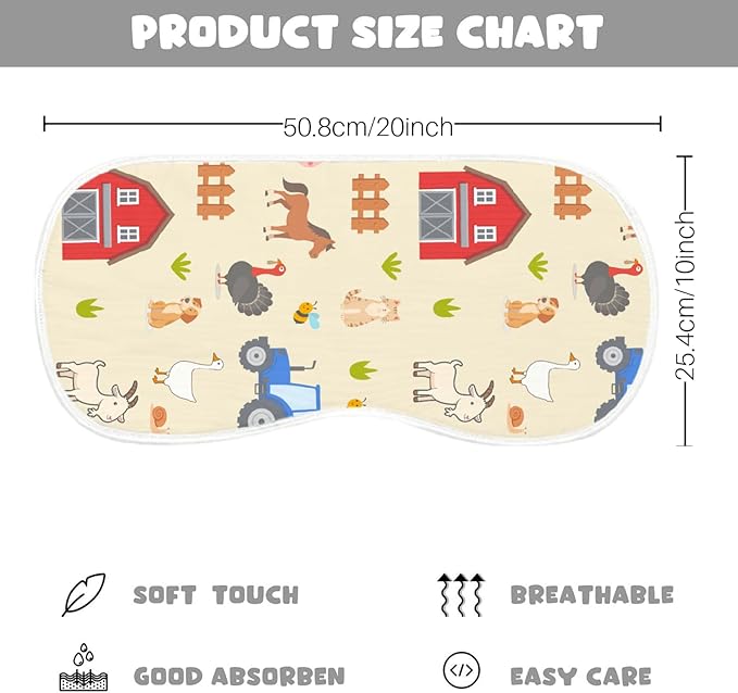 Spriggenix 6 Pack Farm Burp Cloths Baby Boys Girls with Farm Animals Pattern, Large Cotton Burp Rags for Newborns Gifts Nursery Decor Extra Soft and Absorbent 9.8X19.6inches