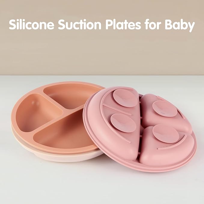 Eascrozn Toddler Plates, 3 Pack Divided Suction Plates for Baby, Food Grade Silicone Baby Plates, BPA Free, Non-slip, Baby Led Weaning Supplies, Microwave & Dishwasher Safe